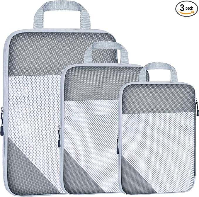 3 Set Compression Packing Cubes for Travel, Lightweight Packing Travel Organizer Zipper Cubes Set,Durable Travel Essentials Accessories Expandable Storage Travel Luggage Bags Organizers Set