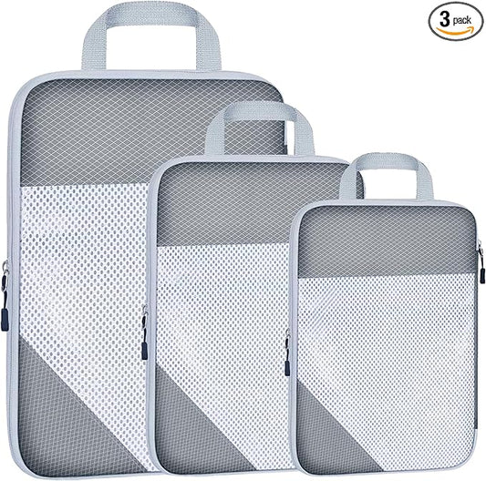 3 Set Compression Packing Cubes for Travel, Lightweight Packing Travel Organizer Zipper Cubes Set,Durable Travel Essentials Accessories Expandable Storage Travel Luggage Bags Organizers Set