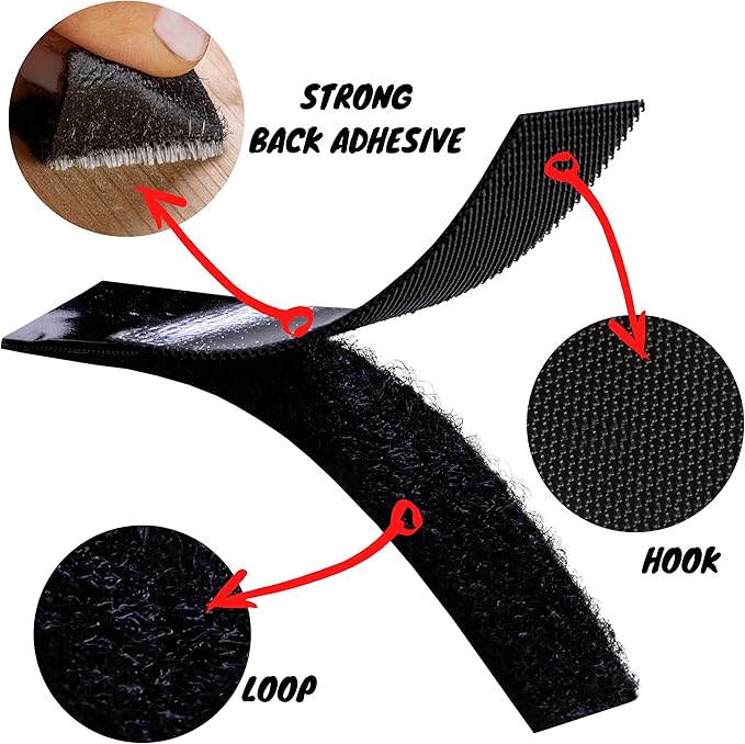 30 Sets Hook and Loop Strips with Adhesive - 1x4 Inch - Strong Back Adhesive Fasteners Tape, Black