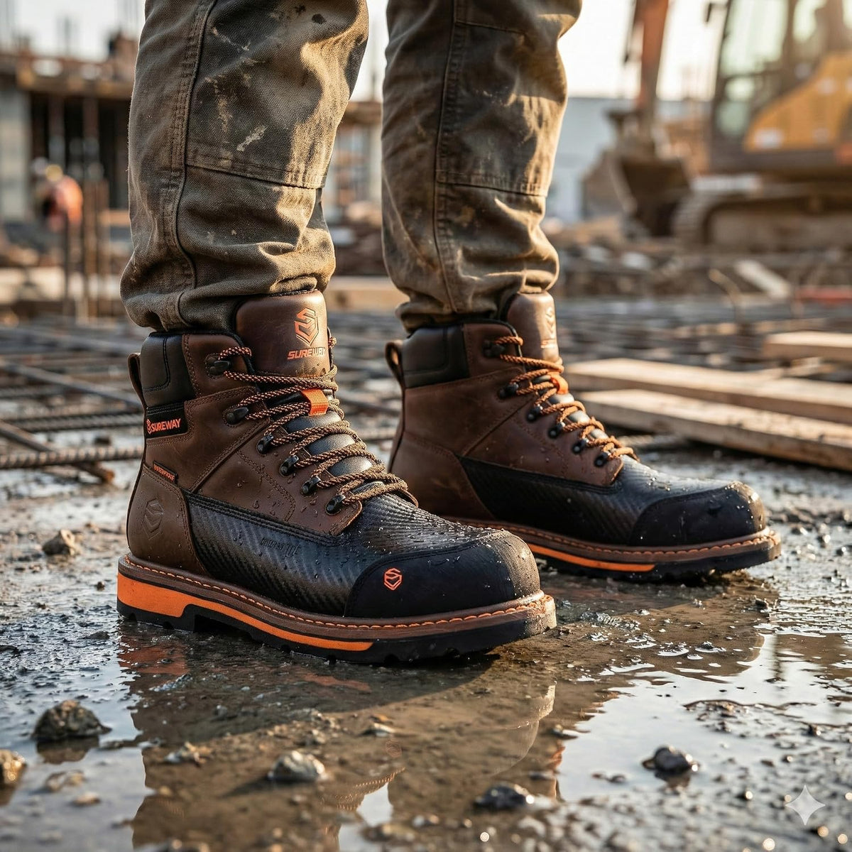 SUREWAY Men's 6" Waterproof Soft/Composite Toe Work Boot - Heavy Duty Crazy Horse Leather, Slip Resistant Lace Up for Construction & Industrial Safety .