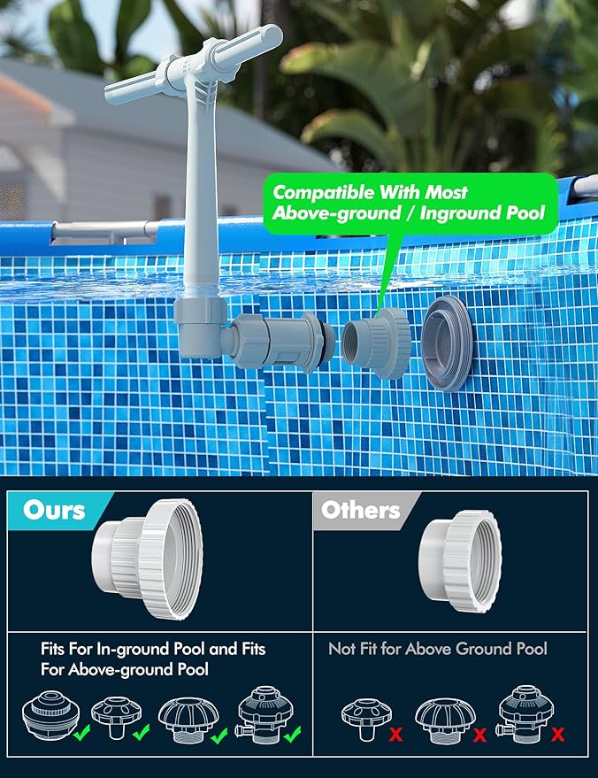 Pool Fountain - Dual Spray Water Fountains for Above Ground/Inground Pools, 2-in-1 Adjustable Waterfall Pool Sprinkler Fountain for Cooling (for in-tex & for Best-Way & Hay-Ward & Cole-Man)