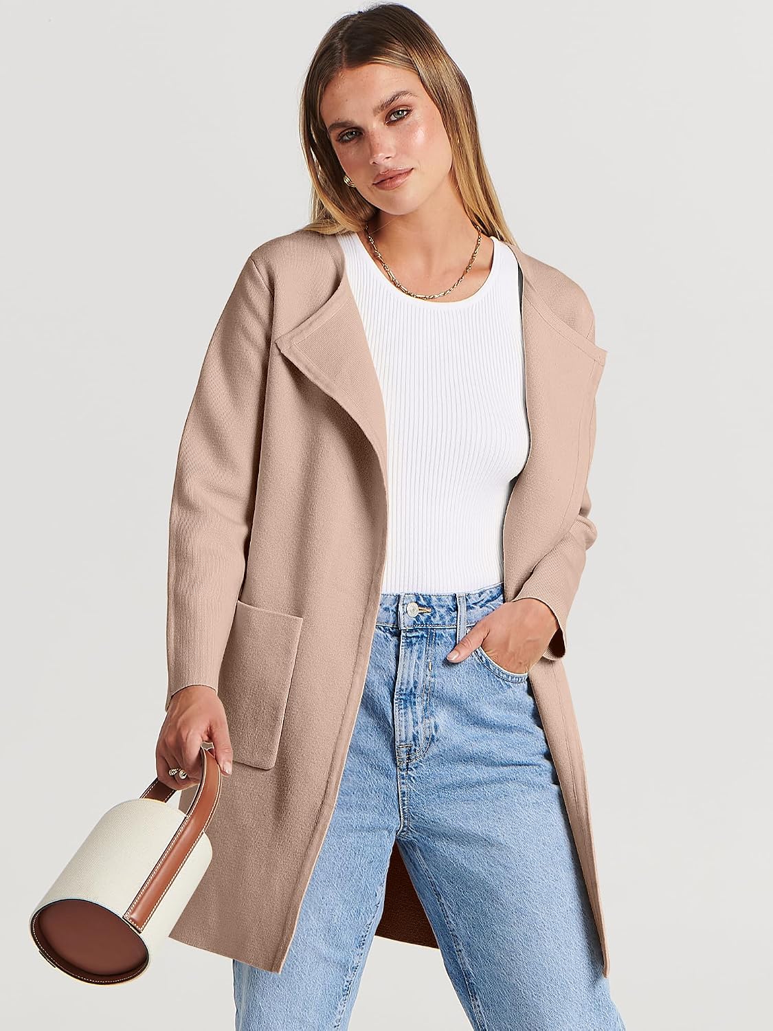 ANRABESS Womens Cardigan Sweater Open Front Knit Long Coatigan Dressy Casual Jacket Coat 2025 Fall Outfits Classy Clothes