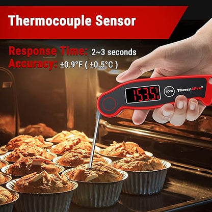 ThermoPro TP19 Waterproof Digital Meat Thermometer for Grilling with Ambidextrous Backlit  Thermocouple Instant Read Kitchen Cooking Food Thermometer for Candy Water Oil BBQ Grill Smoker