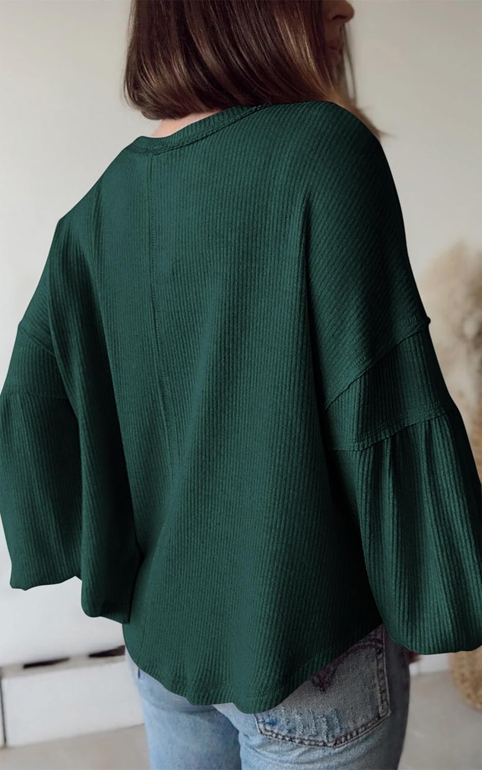 BTFBM Womens Fall Fashion 2025 Long Sleeve Shirts Casual V Neck Ribbed Knit Blouses Pullover Trendy Loose Fit Tunic Tops