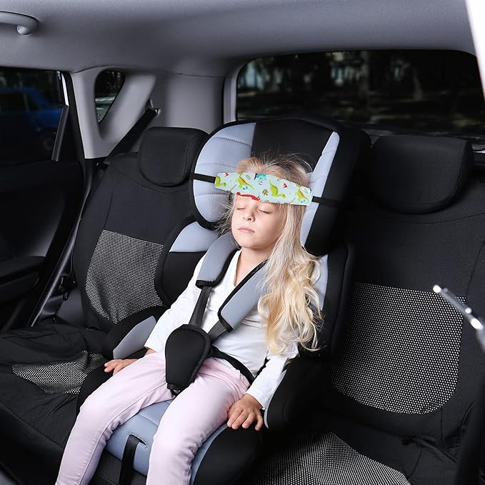 HESTYA 2 Pieces Baby Carseat Head Support Band Strap Headrest Stroller Seat Sleeping Headrest Neck Relief Head Strap Headband for Kids Children Toddler Infant(Dinosaur and Dolphin)