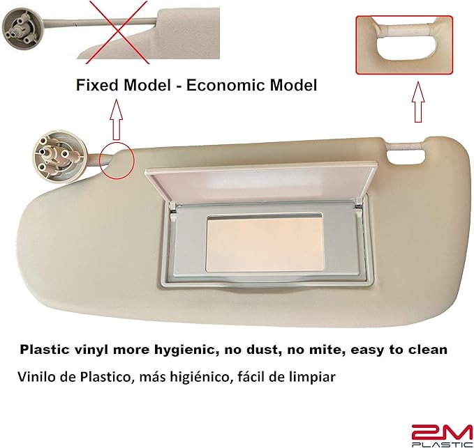 Sun Visor for Dodge Ram 1500 2500 3500 2002 2003 2004 2005 2006 2007 2008 2009 Driver and Passenger Sides Left + Right Beige Set Pair 2M PLASTIC
