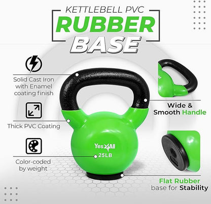 Yes4All Kettlebells Rubber Base, Kettlebell Set for Women, Strength Training Kettlebells Weights (25lb)