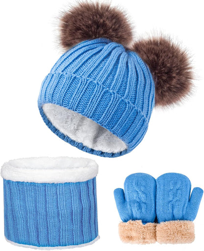Kids Winter Beanie - Thermal Fleece Lined Knit Hat, Soft Neck Warmer Girls & Boys 1-10 Years (Mittents NOT Included)