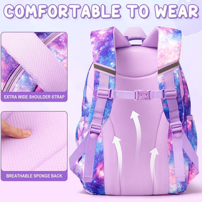 The color is Pink Fimibuke Kids Backpack for School Girls, 3Pcs Waterproof Girls Backpack with Lunch Box & Pencil Pouch - Lightweight Blue Bookbag for Ages 6+ Elementary Middle School Teens
