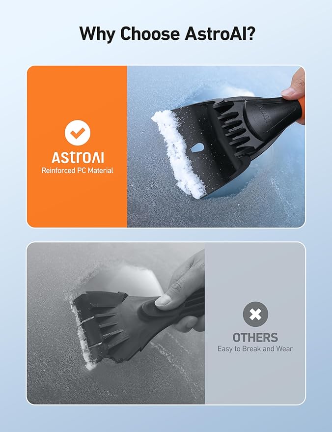 AstroAI Ice Scraper for Cars and Small Trucks - Dang Near Indestructible Ice Scrapers for Car Windshield from Scrape Frost and Ice