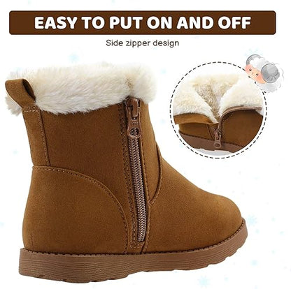 Vonair Girls Fuzzy Warm Winter Short Boots with Furry Faux Fur Lining Bootie Shoes for Toddler Little Big Kids Girls