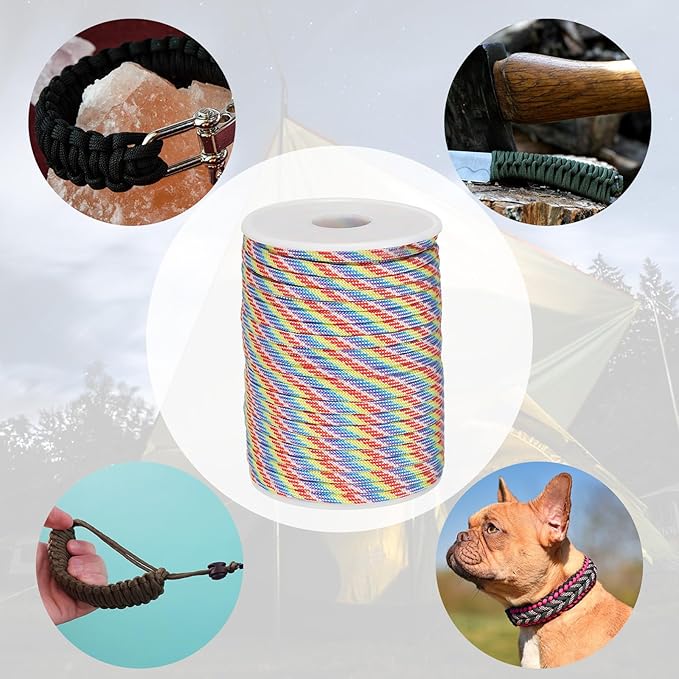 PATIKIL 330 lb Parachute Rope, 0.157 in, 7 strands for tent, camping, hammock, hiking, fishing, survival bracelet, DIY projects, rainbow color, 98 feet