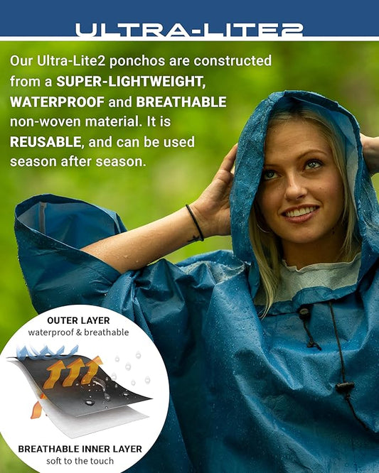 FROGG TOGGS Ultra-lite2 Waterproof, Breathable Rain Poncho, Adult and Youth Sizes