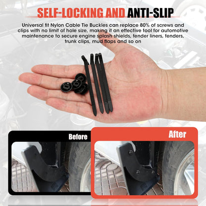 50PC Upgraded Nylon Cable Tie Buckle Universal Heavy Duty Self-Locking Automotive Fasteners for Bumper Fender LinerDoor Panel Push Pin Rivet & Trim Retainer Clip Replacement