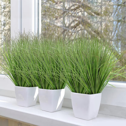 Artificial Grass Plants Outdoor 20 Bundles Fake Wheat Grass UV Resistant Faux Shrubs Bushes Plant Green Onion Grass Artificial Greenery Tall Stems for Indoor Outdoor Office Home Decor