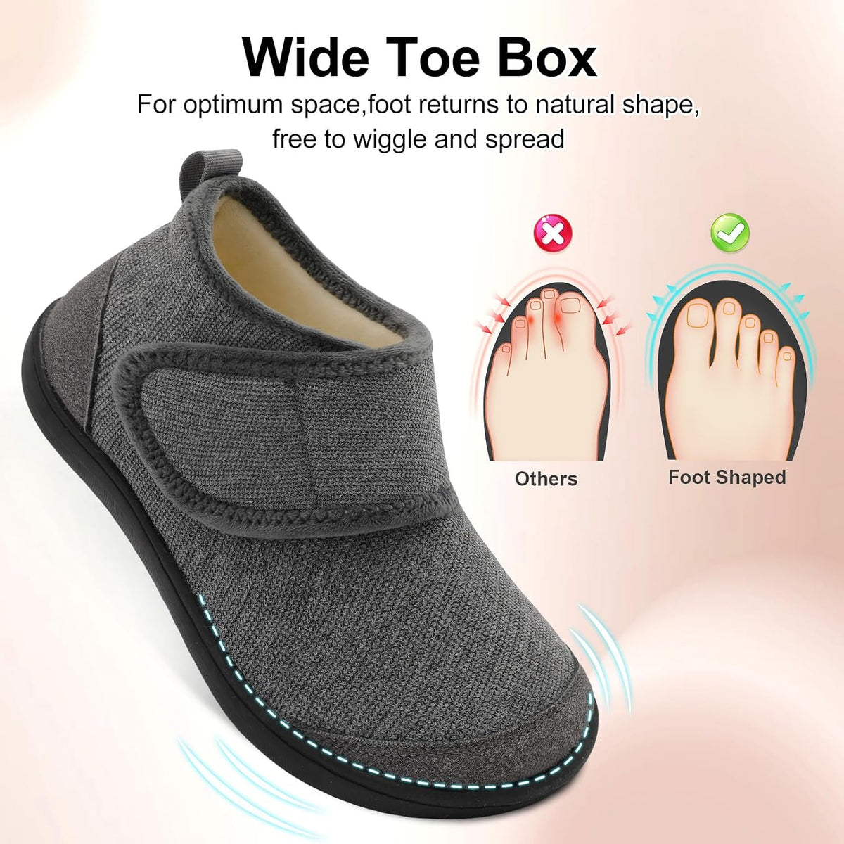 LeIsfIt Slipper Boots for Women Wide Warm House Shoes Non-slip Diabetic Winter Shoes Adjustable Bootie Slippers for Indoor & Outdoor