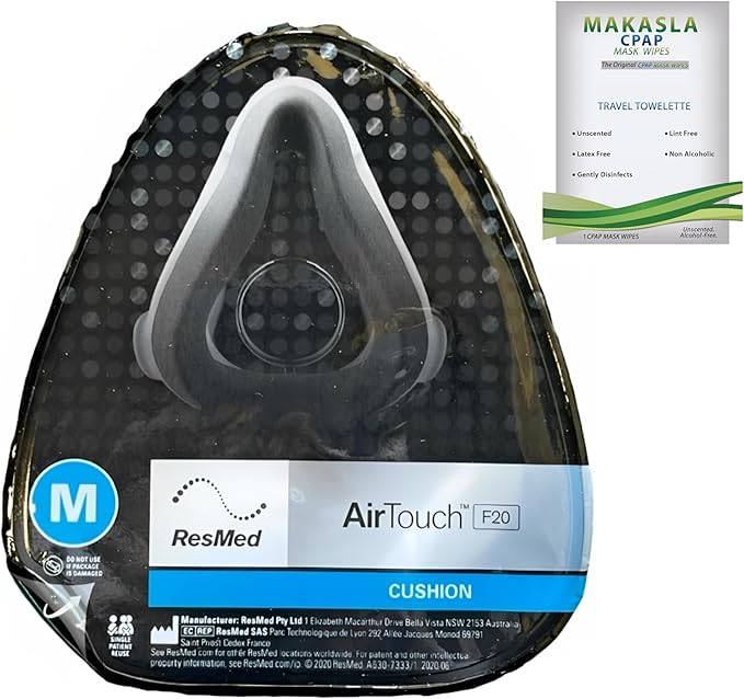 F20 cusion mask bundle with Cpap cleaning wipes - Provides an Excellent Seal - Medium size
