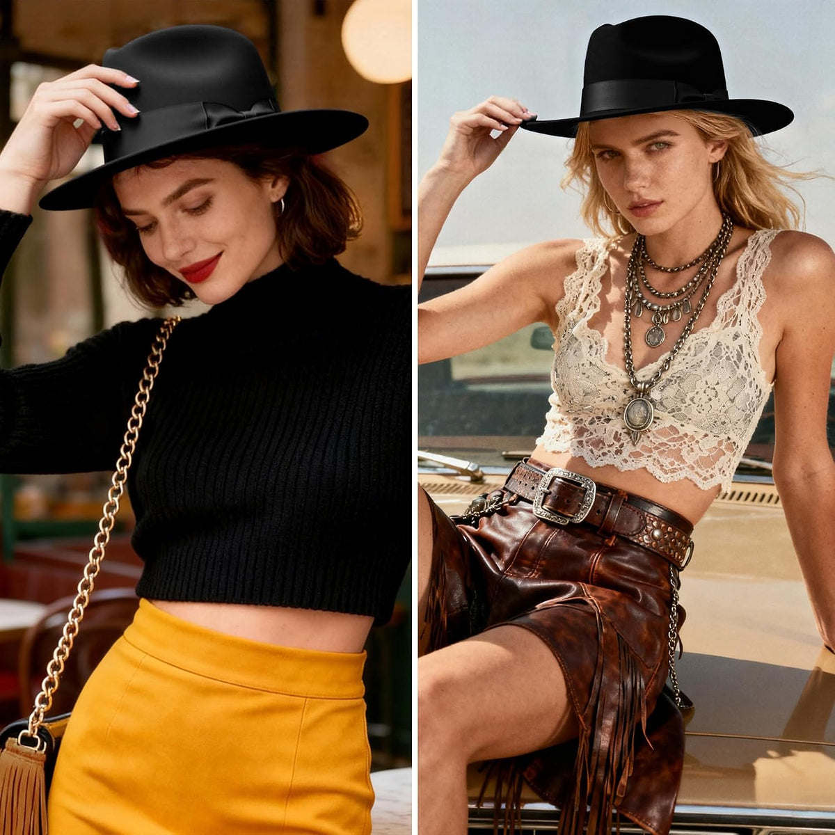 1920s Fedora Hat for Men Gatsby Wide Brim Fedora Hat Felt Panama Cap with Band for Women Men