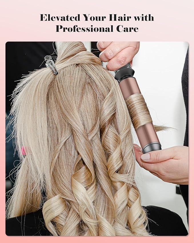 1 14 Inch Tourmaline Ceramic Curling Iron with LCD Display, Dual Voltage for Long Hair, Includes Glove, Comb, Clips and Pad