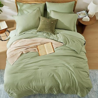 WRENSONGE Twin Comforter Set- 5 Pieces Sage Green Bed in a Bag, All Season Twin XL Bedding Sets with 1 Fitted Sheet, 1 Flat Sheet, 1 Pillow Sham and 1 Pillowcase