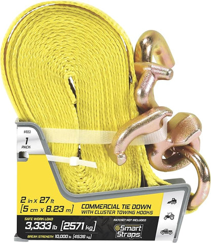 SmartStraps Ratchet Tie-Down Strap - 2in. x 27ft. with Cluster Hooks, 10,000-Lb. Breaking Strength, Model Number 4553