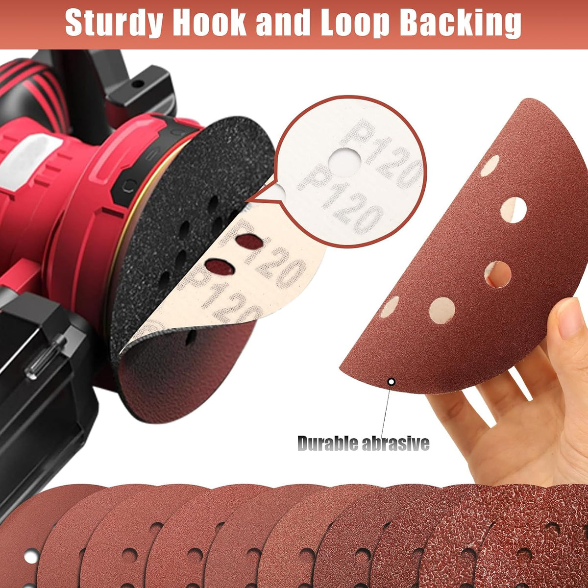 120 Grit 5 Inch Sanding Discs Hook and Loop Sandpaper, 150 PCS 8 Hole Adhesive Medium Grit Sand Paper for Random Orbital Sander