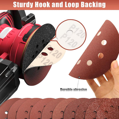 120 Grit 5 Inch Sanding Discs Hook and Loop Sandpaper, 150 PCS 8 Hole Adhesive Medium Grit Sand Paper for Random Orbital Sander