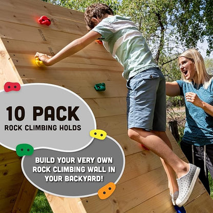 Squirrel Products Rock Climbing Holds for Kids, Deluxe Extra Large Climbing Rocks with Mounting Hardware - DIY Rock Wall Indoor  Outdoor Playground Accessories Wall Climbing Kit - Ages 3