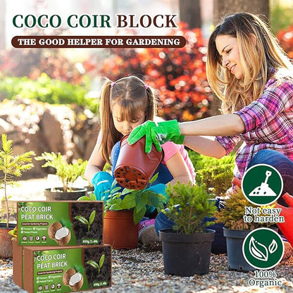 Coco Coir Bricks Potting Soil, 1 Pcs Natural Organic Compressed Coconut Fiber Soil Alternative to Peat Moss for Indoor Outdoor Plants Gardening Flowers Vegetables and Herbs