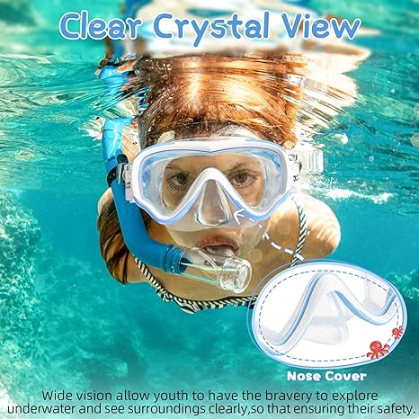 Kids Swimming Goggles Swim Mask with Nose Cover for Kids Youth 3-15, Anti-Shattered Lens UV Protection No-leak