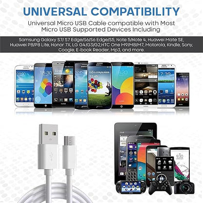 3.3ft 2 Pack Micro USB Charger Cable for Samsung Galaxy S7 Edge S6 S5, High Speed Data Transfer, Fast Charge, 480Mbps, White