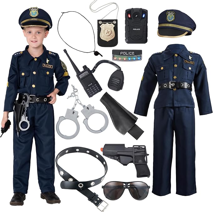 JOYIN Toy Halloween Toddler Police Costume, Police Officer Costume for Boys, Kids Cop Outfit for Halloween Pretend Roleplay ( Missing Holster-Badge-LDD ligth )