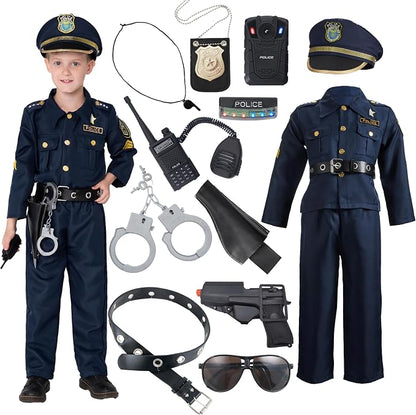 JOYIN Toy Halloween Toddler Police Costume, Police Officer Costume for Boys, Kids Cop Outfit for Halloween Pretend Roleplay ( Missing Holster-Badge-LDD ligth )