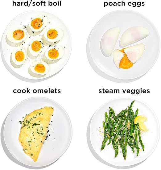 Chefman Egg-Maker Rapid Poacher, Food & Vegetable Steamer, Quickly Makes Up to 6, Hard, Medium or Soft Boiled, Poaching/Omelet Tray Included, Ready Signal, BPA-Free, BLACK
