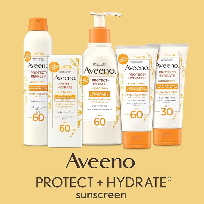 Aveeno Protect  Hydrate Moisturizing Body Sunscreen Lotion with Broad Spectrum SPF 60  Prebiotic Oat, Weightless  Refreshing Feel, Paraben-Free, Oil-Free, Oxybenzone-Free, 3.0 fl. oz