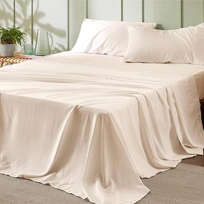Bedsure Queen Sheet Set - 4 Pieces Soft Queen Size Sheets - Breathable  Cooling - Hotel Luxury - Easy Care Polyester Microfiber Bedding for Women, Men, Beige