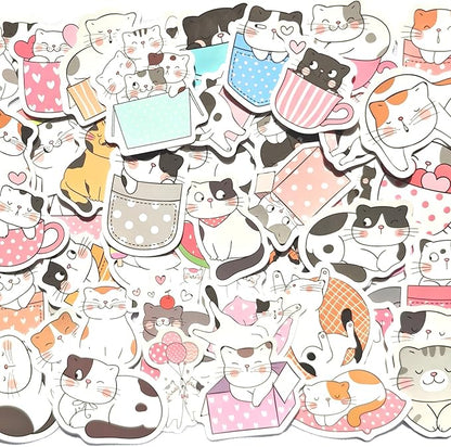 100 Pcs Cute Cat Stickers, Aesthetic Cat Waterproof Vinyl Stickers for Water Bottle Kids Adults Girls Women Kitten Stickers