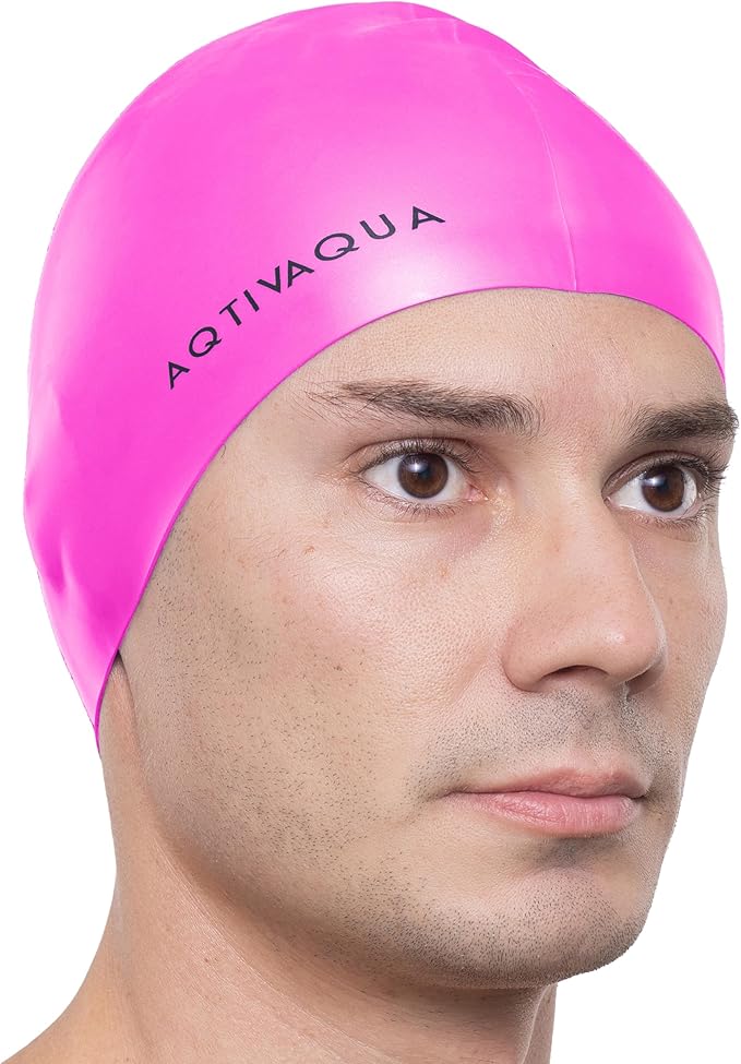 AqtivAqua Silicone Swim Cap Waterproof // Comfortable Swimming Cap for Women Men Adult and Kids