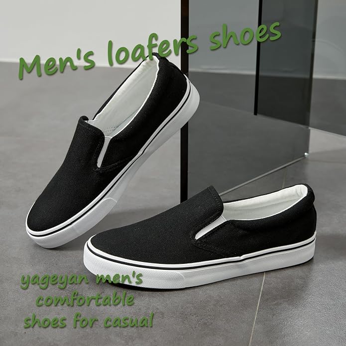 Size 44EU Deal: yageyan Mens Slip on Sneakers Loafers Shoes Canvas Casual Fashion Shoes | Black Comfortable Shoes Breathable Canvas White Casual Fashion Shoes