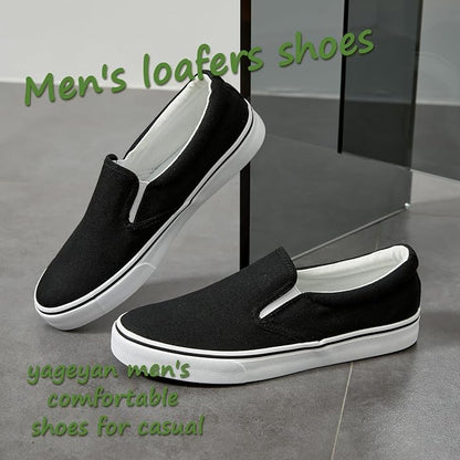 Size 44EU Deal: yageyan Mens Slip on Sneakers Loafers Shoes Canvas Casual Fashion Shoes | Black Comfortable Shoes Breathable Canvas White Casual Fashion Shoes