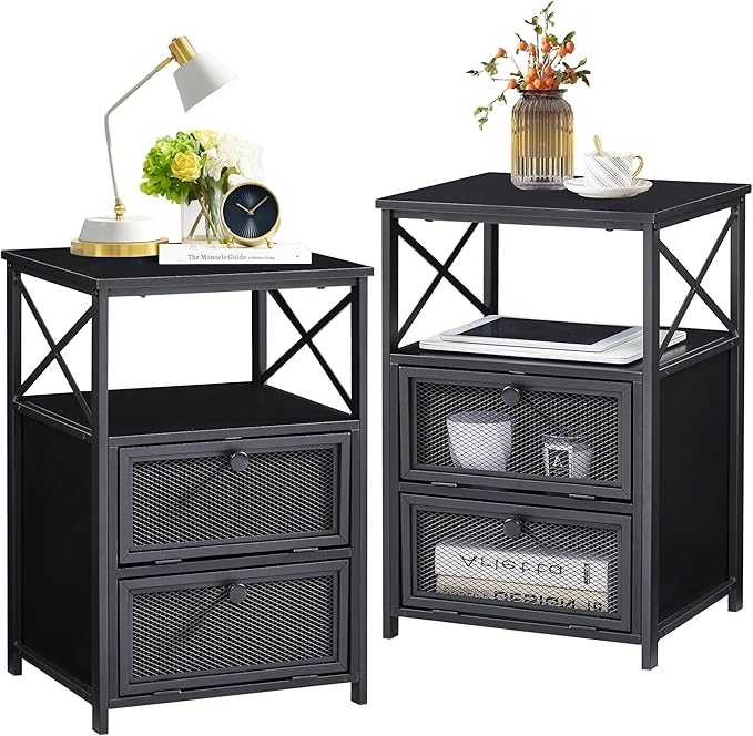 VECELO Modern Night Stand, End Side Table with Storage Space and Door, Nightstands with Flip Drawers for Living Room,Bedroom,Lounge