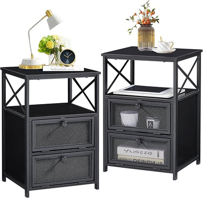 VECELO Modern Night Stand, End Side Table with Storage Space and Door, Nightstands with Flip Drawers for Living Room,Bedroom,Lounge