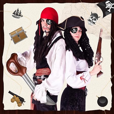 Charniol Pirate Party Set Felt Pirate Hats Pirate Eye Patches Inflatable Swords Carnival Pirate Theme Party Supplies(18 Pcs)