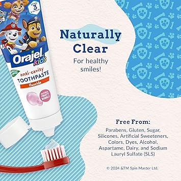 Orajel Kids Paw Patrol Anti-Cavity Fluoride Toothpaste, Natural Fruity Bubble Flavor, 4.2oz Tube