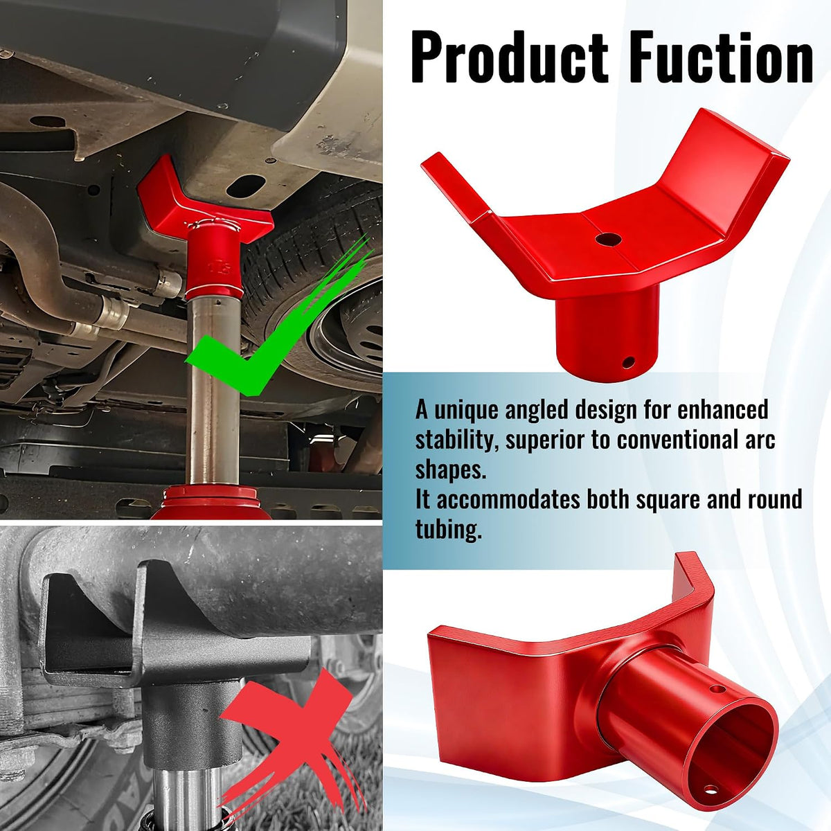 Bottle Jack Adapter for 12-Ton Bottle Jack - Heavy Duty Steel Lifting Saddle Compatible with 3" & 4" Round/Square Axle Tubes - Fits 1.65" or Smaller Jack Accessories - 20,000 lb Capacity (Red)