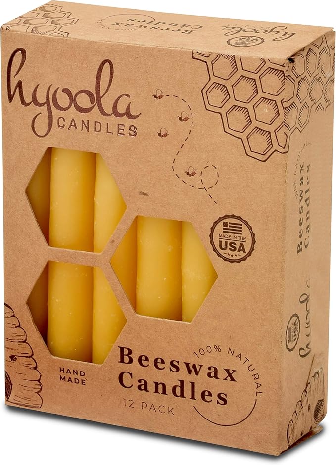 Hyoola Beeswax Candles 12 Pack - All Natural 100 Beeswax Tree Candles - 12 Inch Candles - Handmade in The USA - Yellow