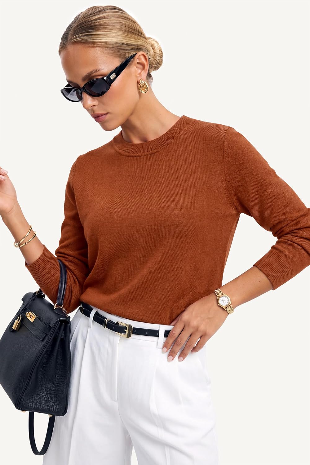 Women's Wool Blend Classic Crew Neck Casual Fall Sweaters