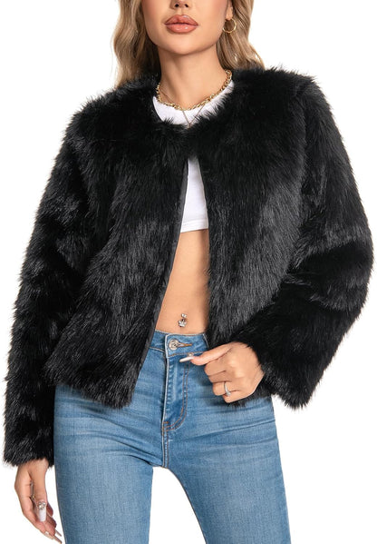WELLATENT Fur Coats For Women, 2025 Plus Size Faux Fuzzy Jacket Fluffy Long Sleeve Winter Coat with Pockets.