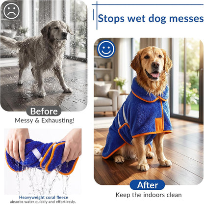 Bienbee Dog Bathrobe, Quick Drying Super Absorbent Pet Robes for Small Medium Large Dogs, Drying Coat for After Bath & Swim, Warm & Cozy Dogs Towels, Dog Puppy Bath Supplies, Dark Blue-M