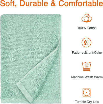 Basics 100 Cotton Quick-Dry Lightweight Moisture Absorbing Bath Towel, 2-Pack, Seafoam Green, 54" x 30"